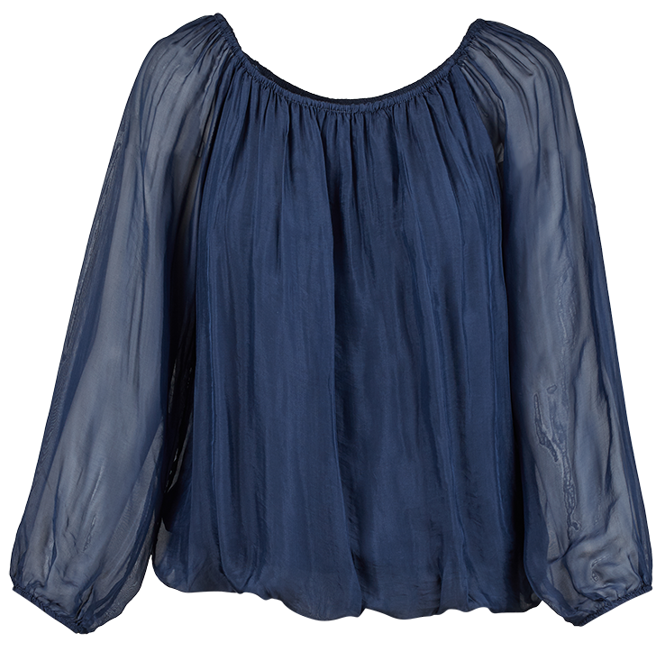 M Made In Italy - Long Sleeve Blouse Plus Size: Anthracite / 1X