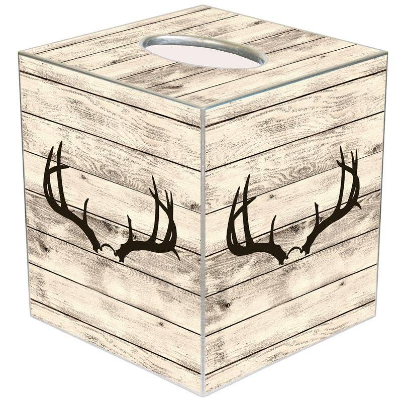 Marye-Kelley - Deer Horns on Butternut Wood Tissue Box Cover: Paper Mache