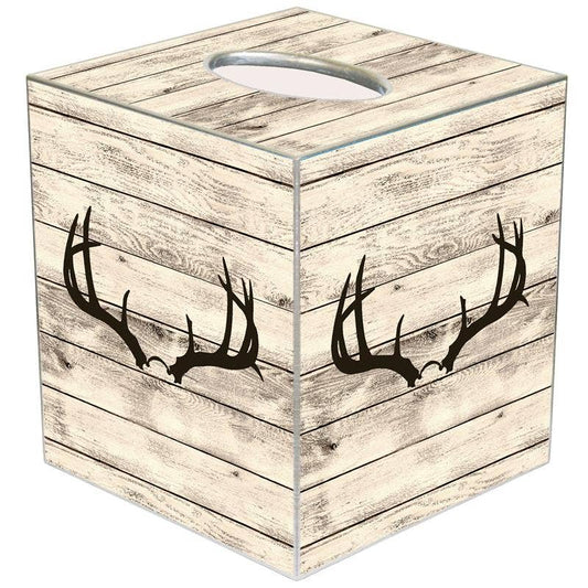 Marye-Kelley - Deer Horns on Butternut Wood Tissue Box Cover: Paper Mache