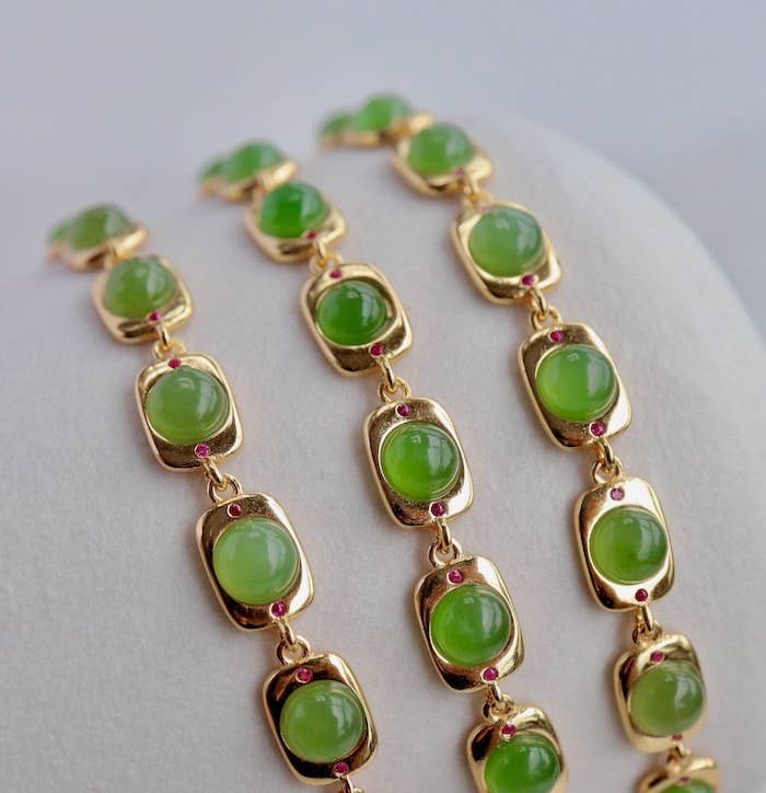 Cici’De Jewelry Amsterdam - Vintage Style Framed Jade Link Bracelet