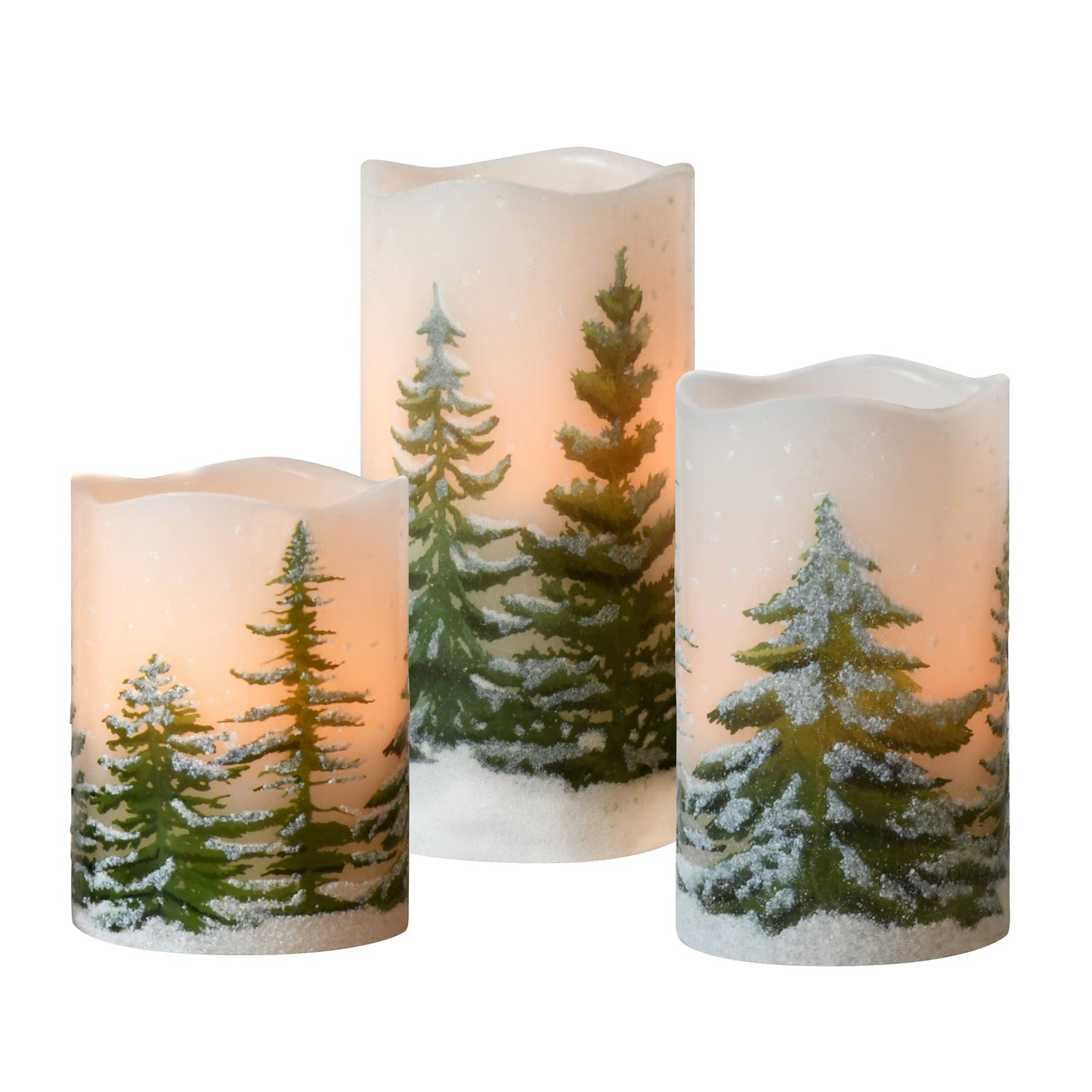 LumaBase - Battery Operated LED Wax Candles, Green Pines - Set of 3