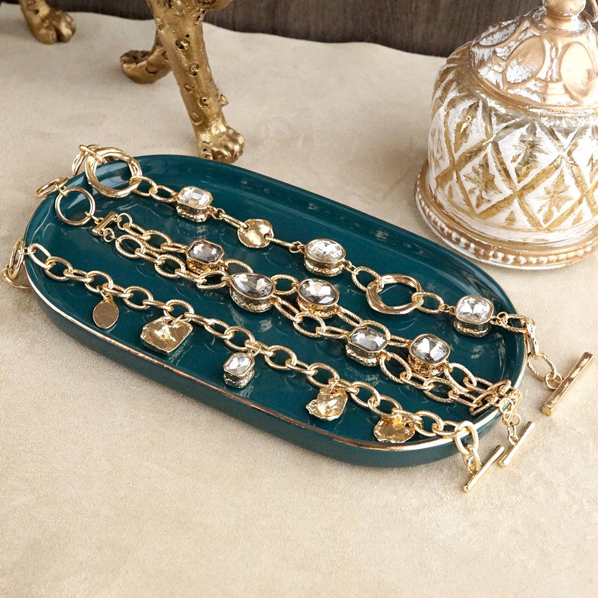 PennyLine inc - Brilliant Bond – Statement Chain Bracelets with Reflective Crystals: Stretchy Ball Beads