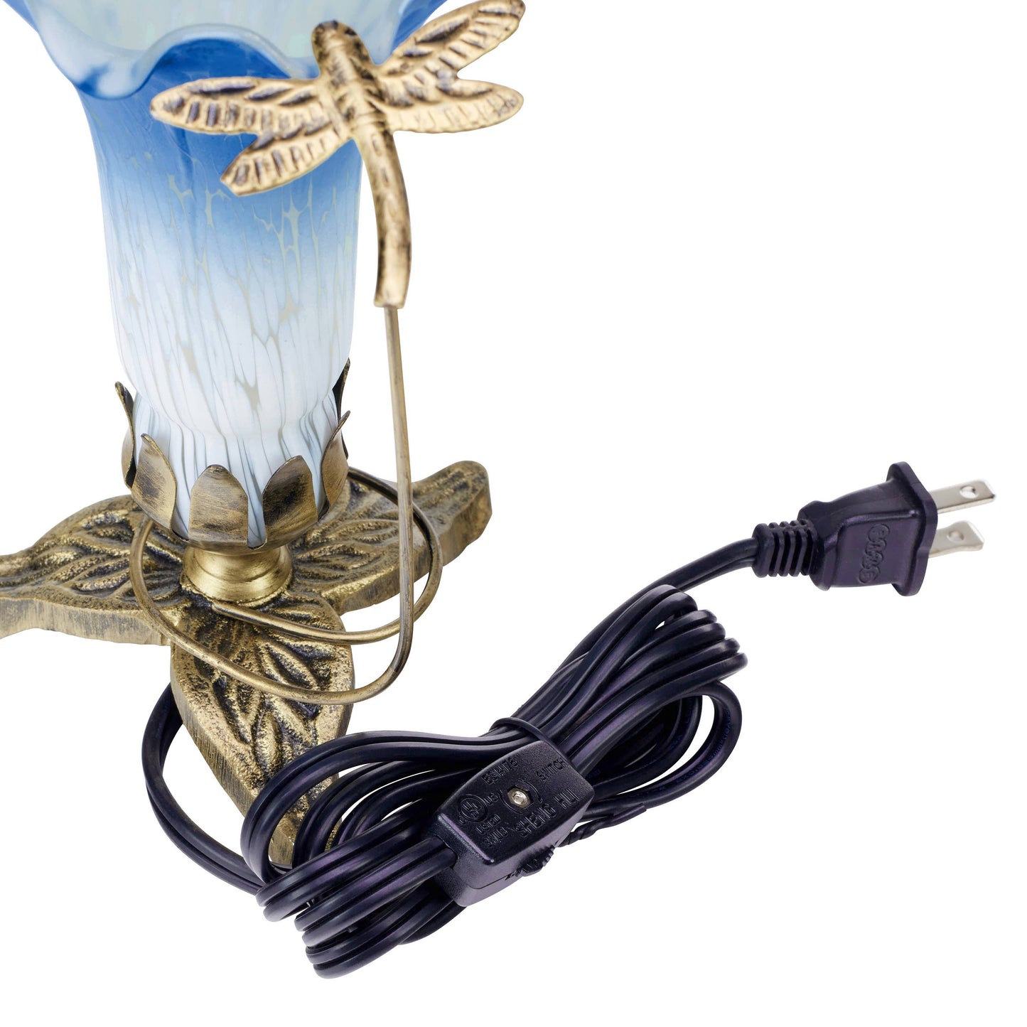 River of Goods - 9"H Blue & White Handpainted Glass Dragonfly Lily Lamp