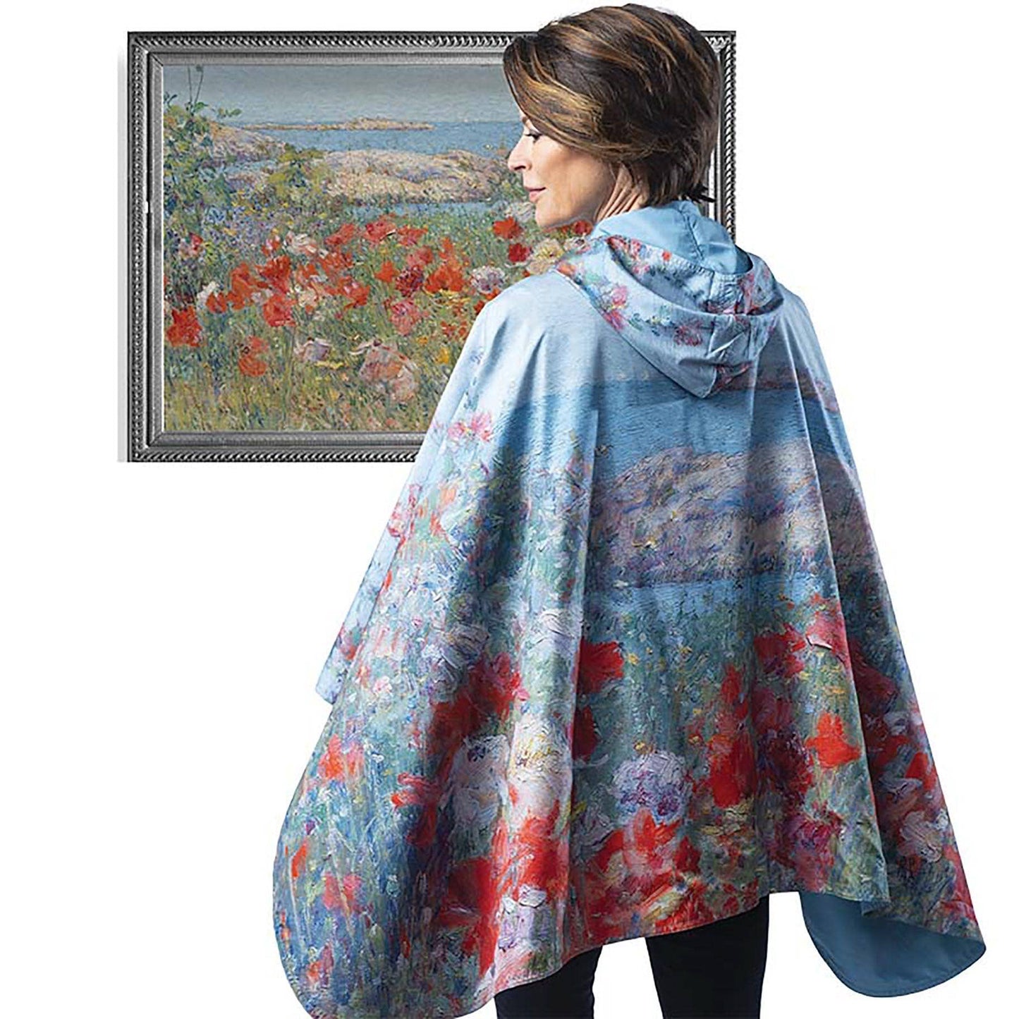 RainCaper - Hassam "Celia's Garden" Reversible Rain Cape Poncho – Lightweight Hooded Wrap for Women
