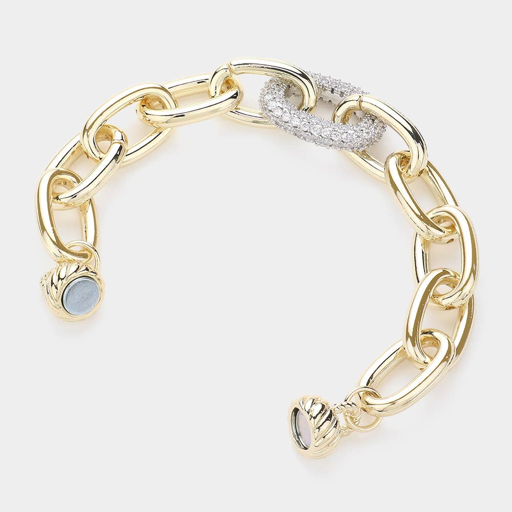 Sensibling Corp. - CZ Stone Paved Oval Link Magnetic Bracelet