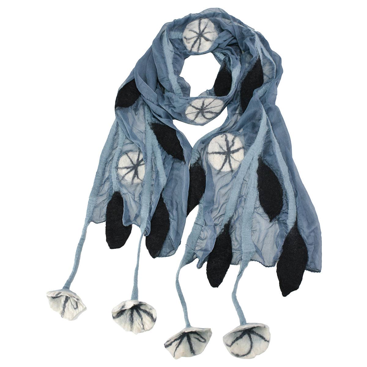 BNB Crafts Inc. - Grey Chiffon Scarves with Felted Flower Hanging