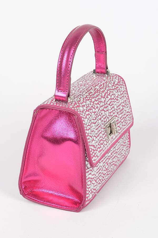 Shop Neighbors - Hot Fix Stones Metallic Top Handle Bag: SILVER