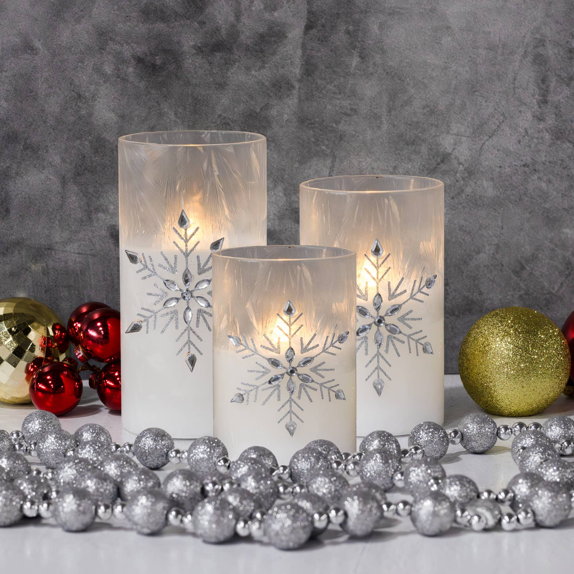 LumaBase Battery Operated Glass Snowflake Hurricanes - Thumbnail 4
