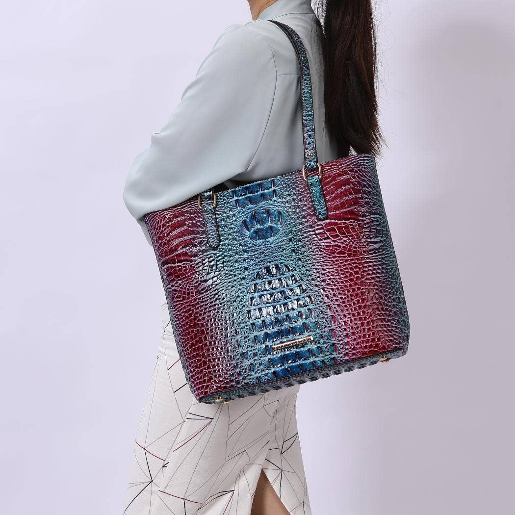 MKF Collection - MKF Piper Gradient Rainbow Embossed Tote Bag & Wallet: Blue