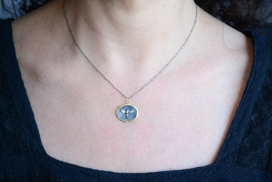 AJS Design Studio - Mix metal dragonfly pendant necklace