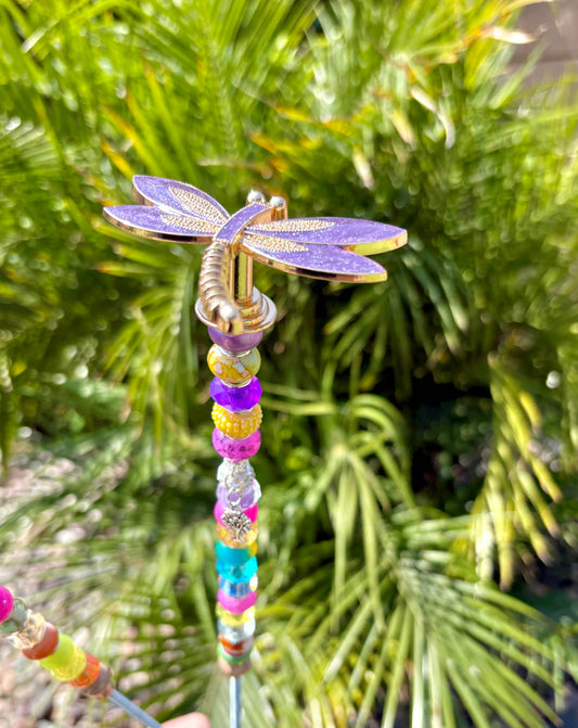 Sea of Bliss Shop - Dragonfly Garden Plant Stakes Beaded: Purple / 13 inch