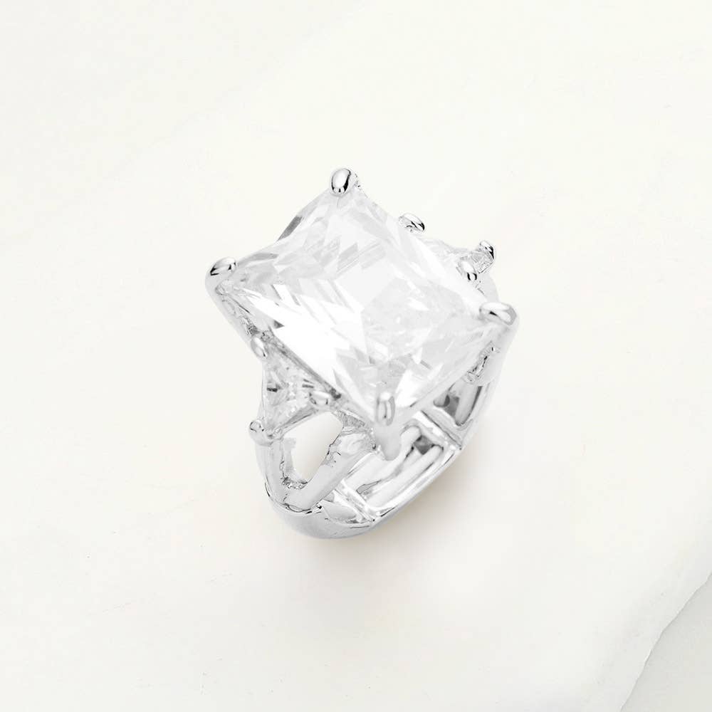 Sensibling Corp. - Rectangle Crystal Stretch Ring: Aqua