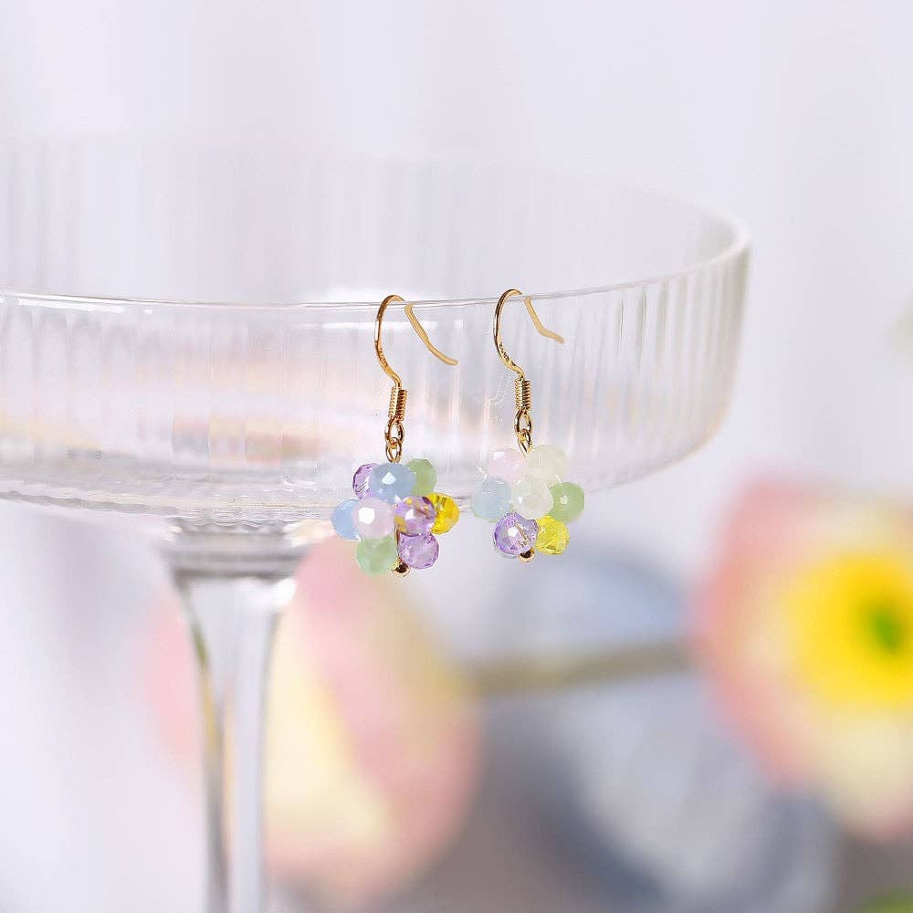Haengseongworkshop - 18K Gold Plated S925 3mm Colorful Crystal Beads Wire Wrapping Earrings Dangle
