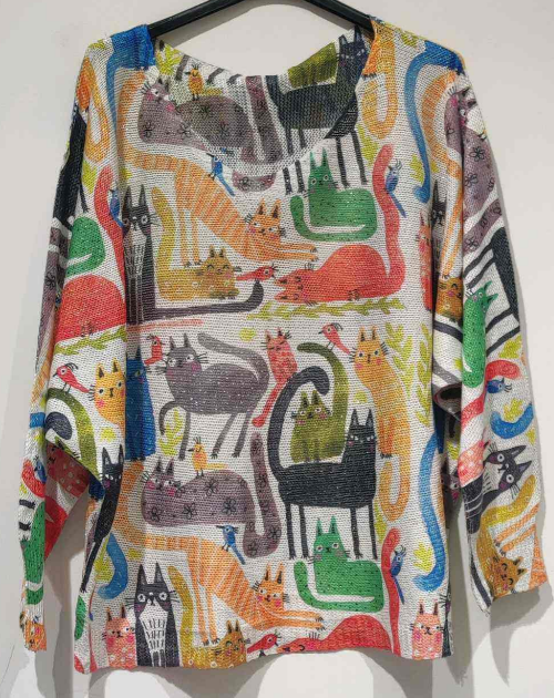 LOOWIE -  POMC Multi Cats Round  Knit Printed Sweater LOOWIE
