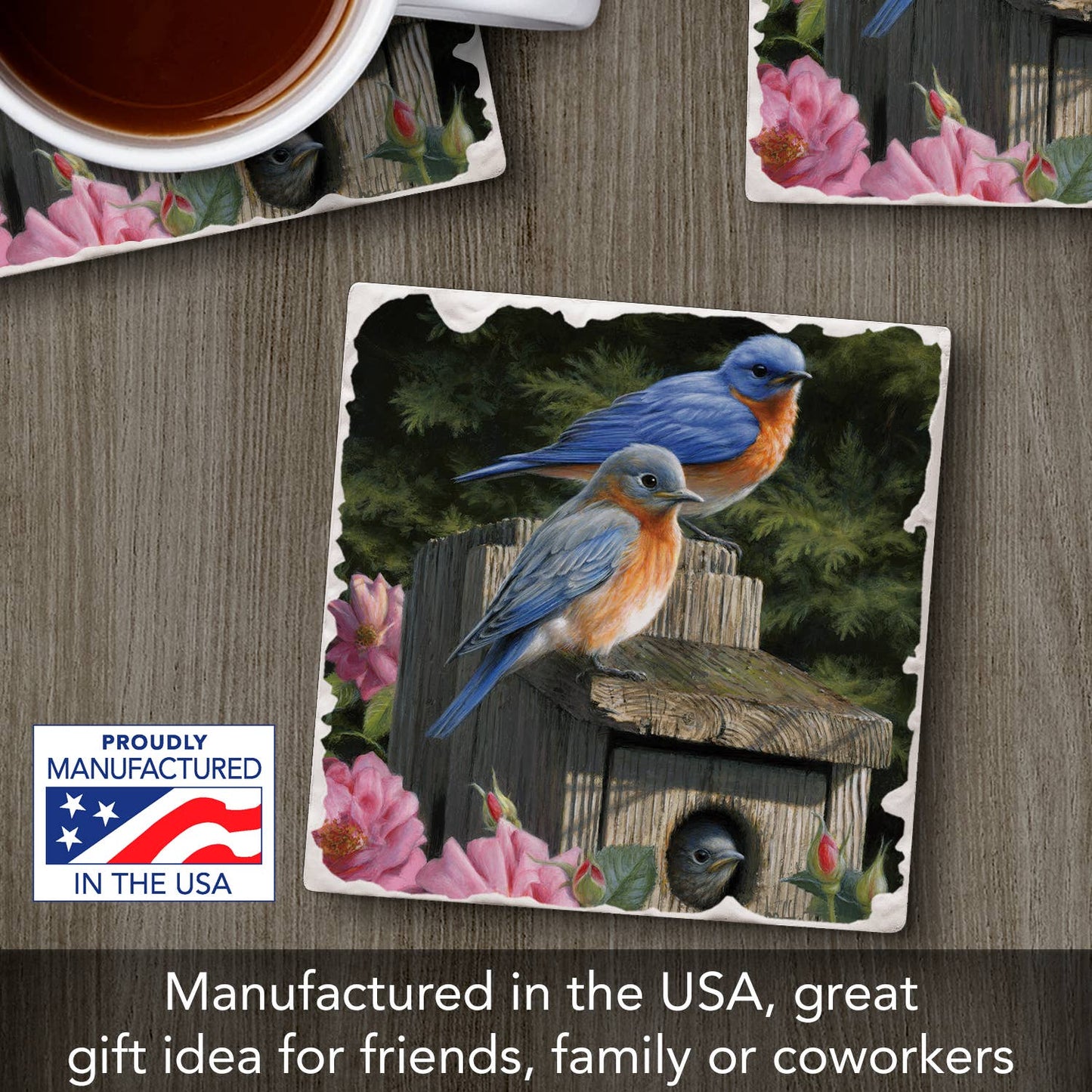 CounterArt/Highland Home/Thirstystone - Bluebirds #2 Single Absorbent Stone Tumbled Tile Coaster