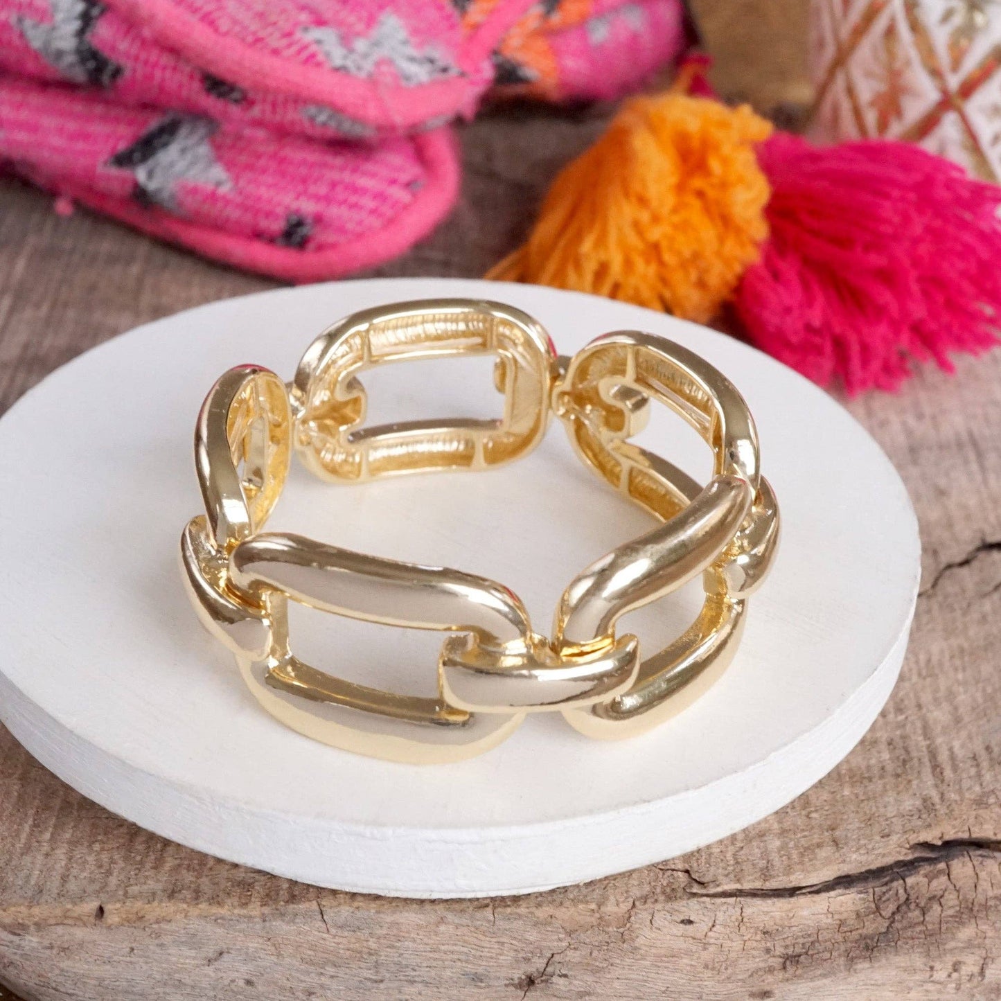 PennyLine inc - Chunky Chain Statement Stretchy Bangle Bracelet in gold or silver tone: Silver Tone