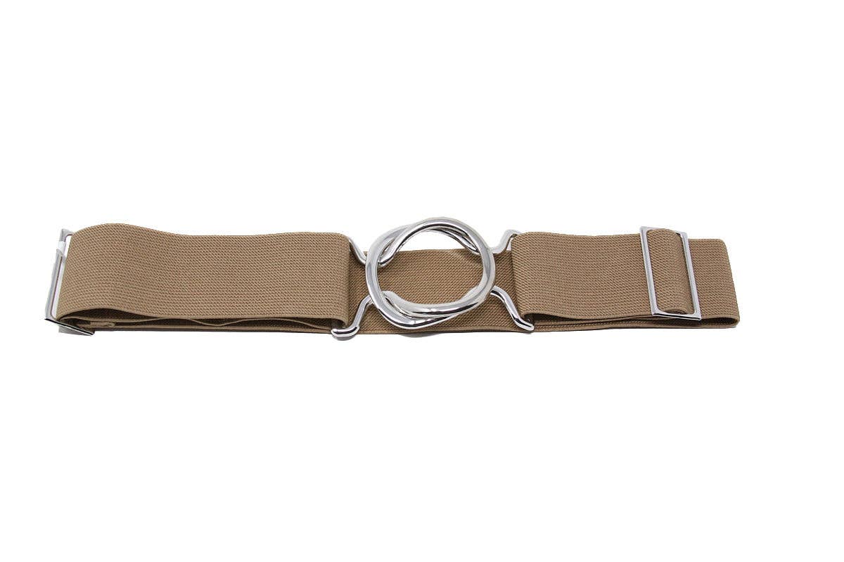 German Fuentes Handbags - CINT-34 CIRCLE BUCKLE ONE STRETCH BELT: TAUPE / SILVER