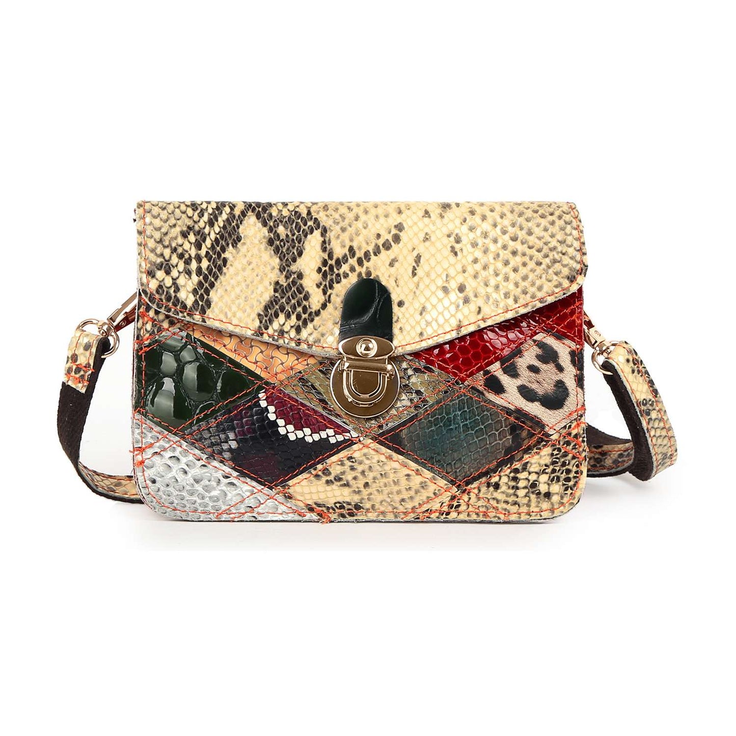 Handbag Express - Genuine Leather Patchwork Snakeskin Accented Shoulder Bag: Multi 2