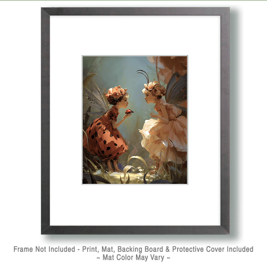 Mowbi - Fairy Showing Her Pet Ladybug - Fairy Art Print - Fairies 8"x10" Artwork for 12"x14" Frame