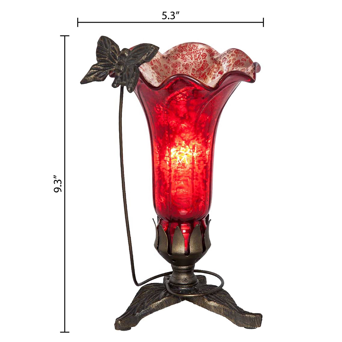 River of Goods - 9"H Red Hand Blown Mercury Glass Butterfly Lily Lamp