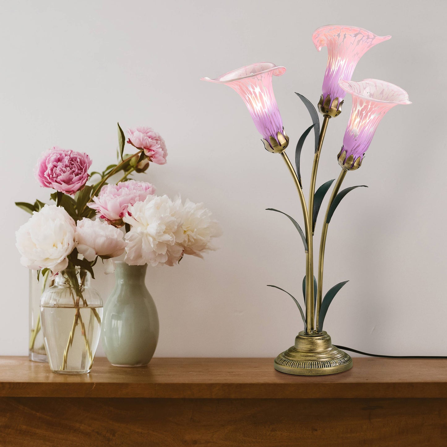 River of Goods - 23.5"H Pink 3 Shade Handblown Glass Calla Lily Table Lamp