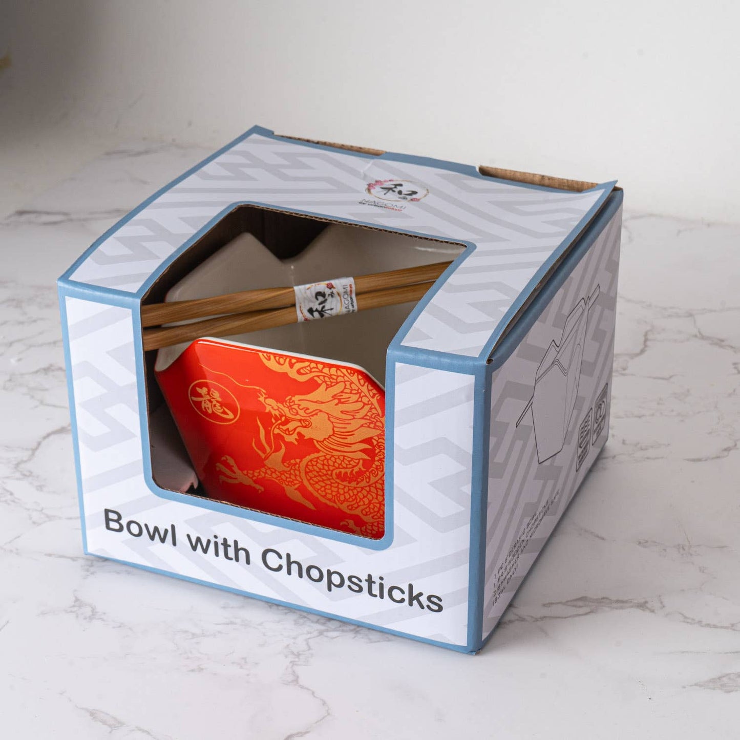 Urban Tokyo - 16oz 5"W x 4"H Takeout Box Serving Bowl With Chopsticks Dragon (1/24)