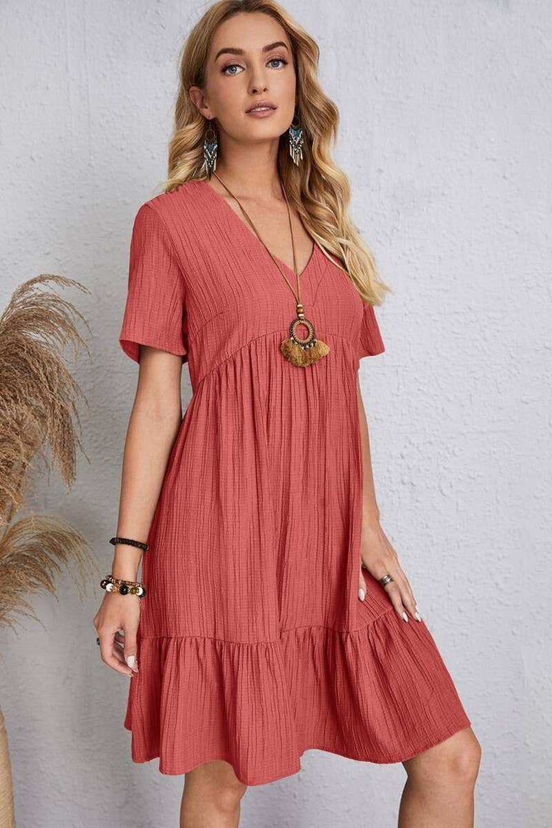 NINEXIS - CWDSD8232_SUMMER LOOSE CASUAL SHORT-SLEEVED DRESS: RED / (S) 1