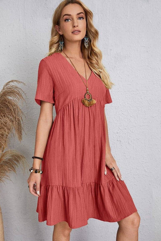 NINEXIS - CWDSD8232_SUMMER LOOSE CASUAL SHORT-SLEEVED DRESS: RED / (S) 1