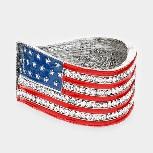 Sensibling Corp. - Crystal Rhinestone American Flag Hinged Bracelet
: Silver