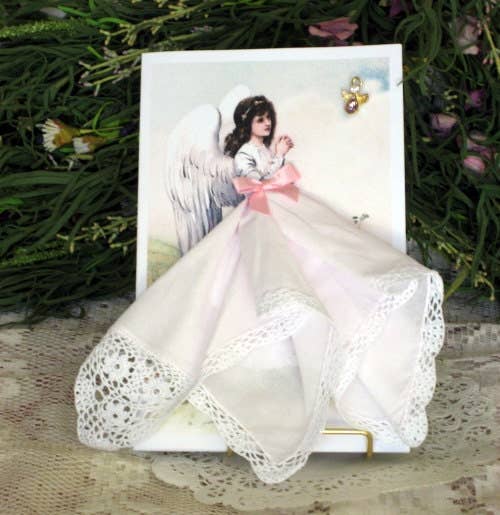 MOMENTS IN THYME - Guardian Angel Keepsake Hanky Card: White / Clear Sleeve