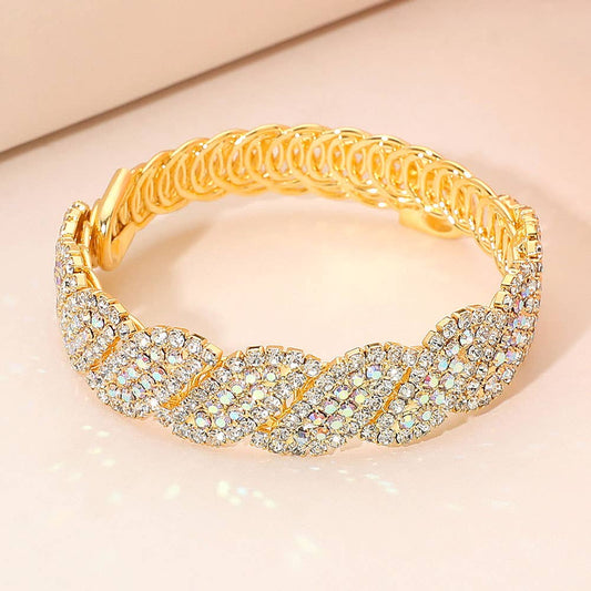 Sensibling Corp. - Rhinestone Paved Twisted Adjustable Evening Bracelet: AB,Gold