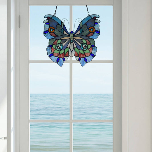 River of Goods - 12"H Grayson Purple, Blue & Red Butterfly Window Panel