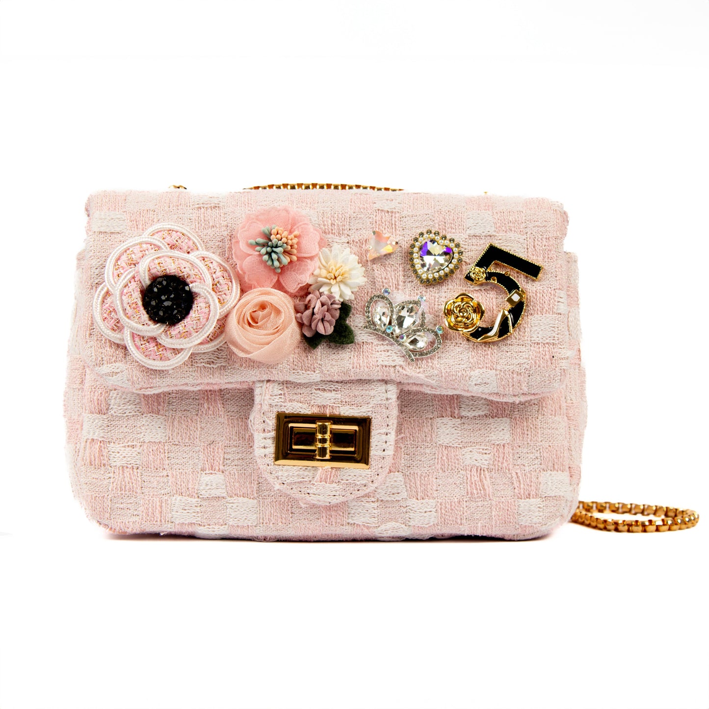 PEACH ACCESSORIES - Crystals jewelled tweed handbag: Multi-Colored
