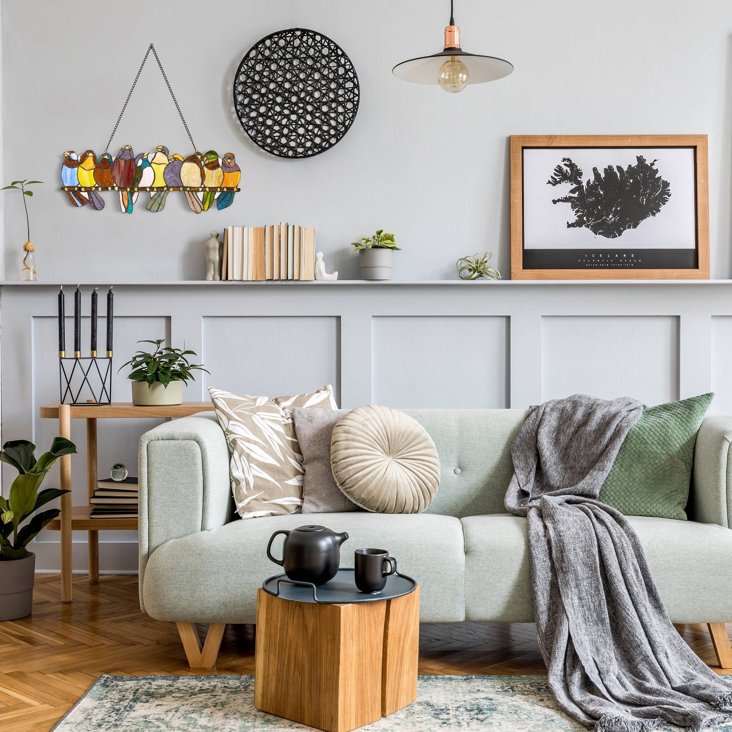 River of Goods - 9.5"H Marisol Multicolor Birds Stained Glass Window Panel