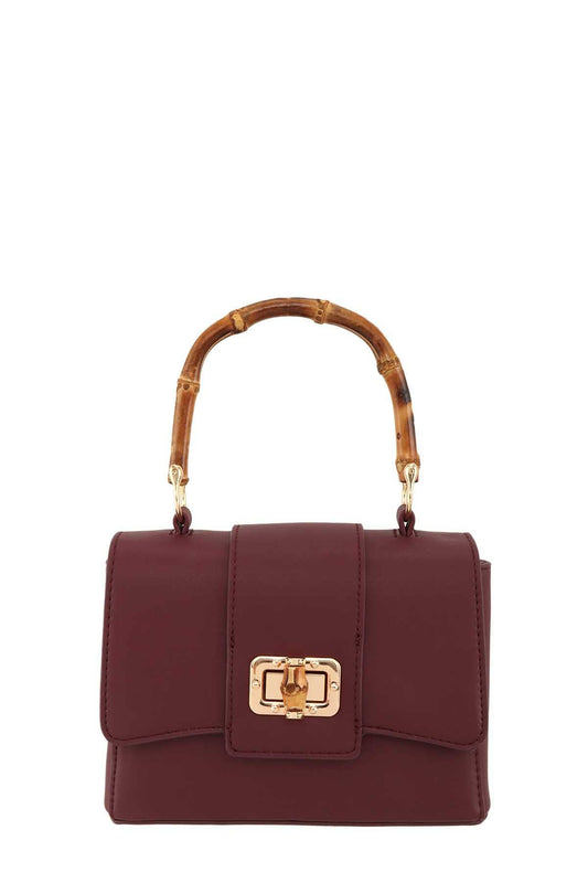 Shop Neighbors - Rectangular Crossbody Bag with Bamboo Handle: PLUM
