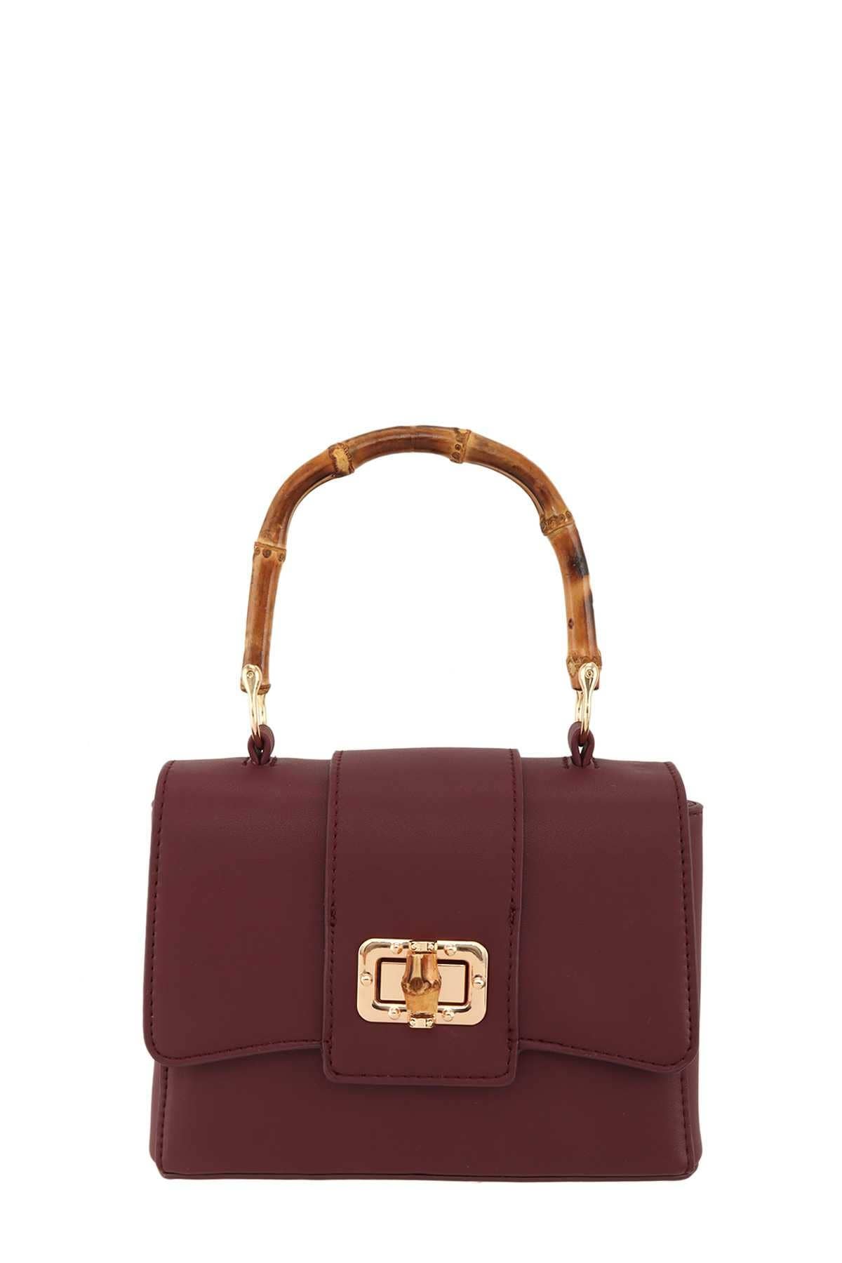 Shop Neighbors - Rectangular Crossbody Bag with Bamboo Handle: MUSTARD