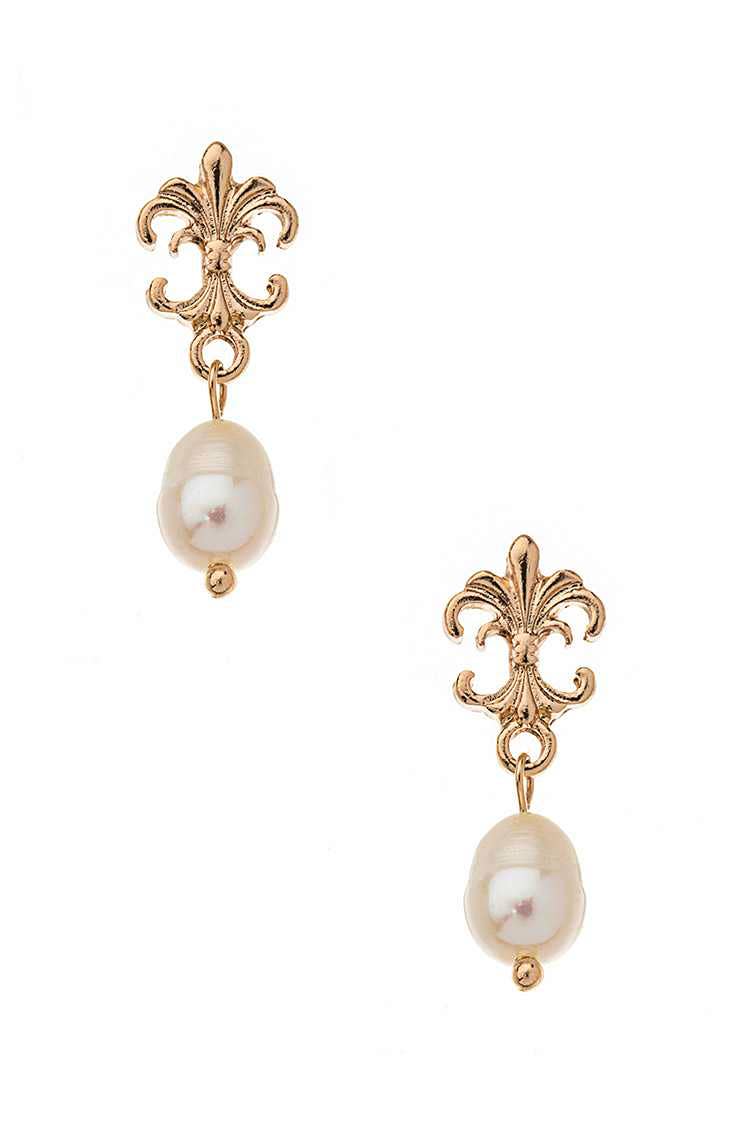 Artini Accessories - Fleur De Lis Genuine Culture Pearl Drop Earrings