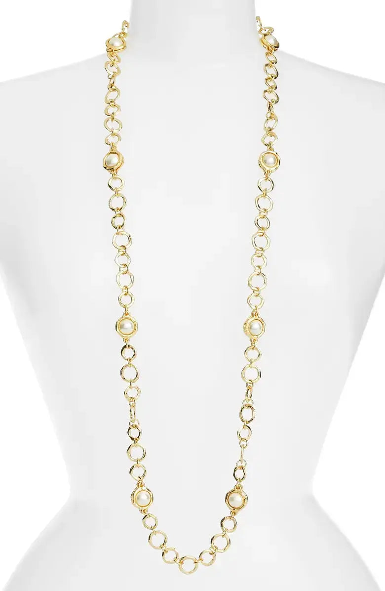 KARINE SULTAN - Classic Pearl Station Necklace: A Chic Accessory: Gold