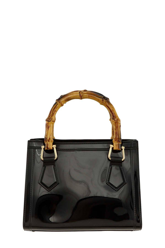 anbfashion - SQUARE SHAPE AND BAMBOO HANDLE JELLY BAG 2326: Black