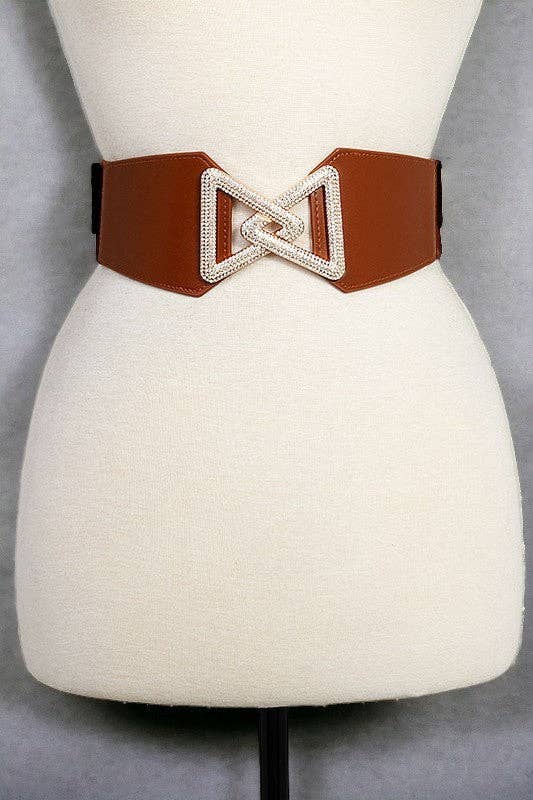 Andrea Bijoux - Rhinestone Triangle Pave Buckle Stretch Belt: Olive / One Size