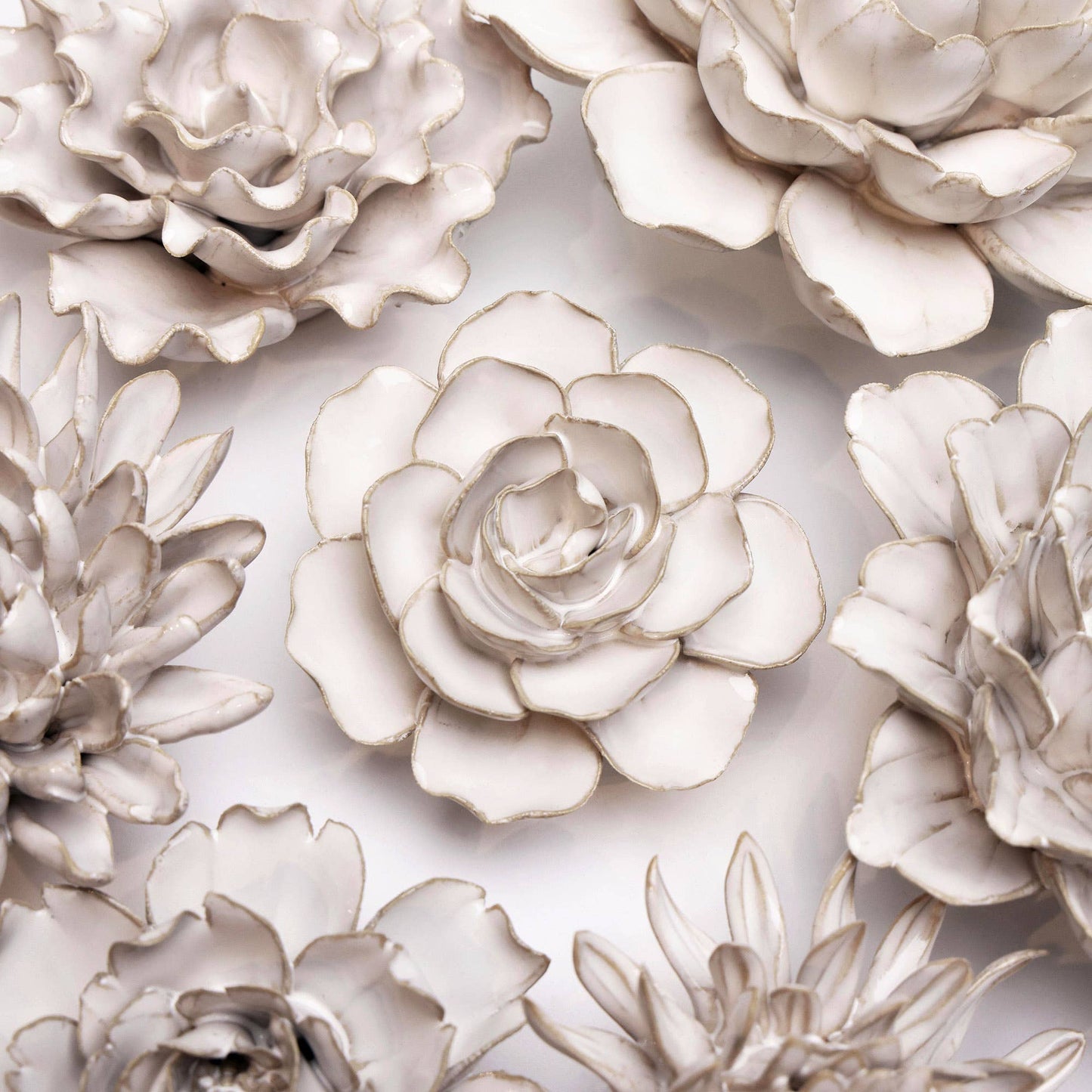 Chive - Coastal White Ceramic Flowers For Tabletop Or Wall Hanging: Ivory Rose