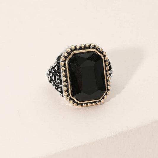 Sensibling Corp. - Rectangle Stone Stretch Ring
: Black