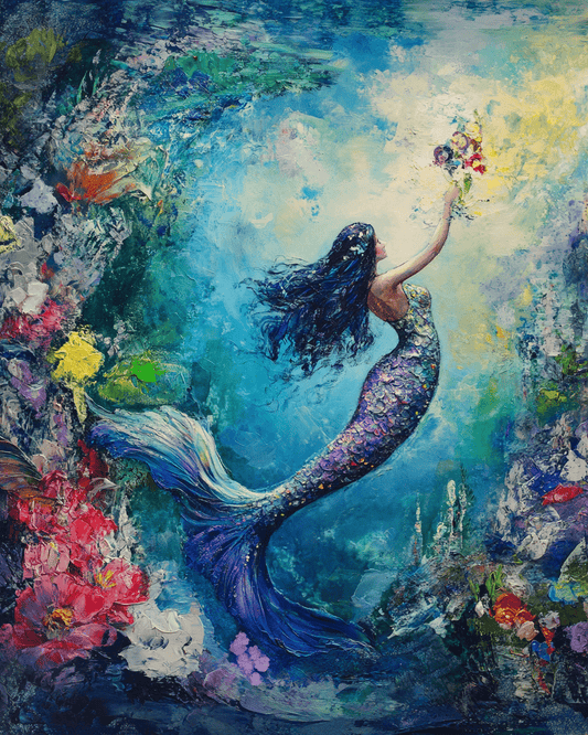 Mowbi - Impressionist Mermaid - Wall Art Print - Ocean Seaside Beachcore - 8"x10" Artwork - 11"x14" Matte