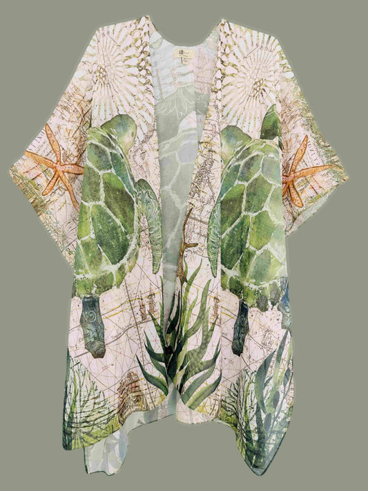 JC Sunny Fashion - JC070960 Green-Multi Sea Turtle Kimono