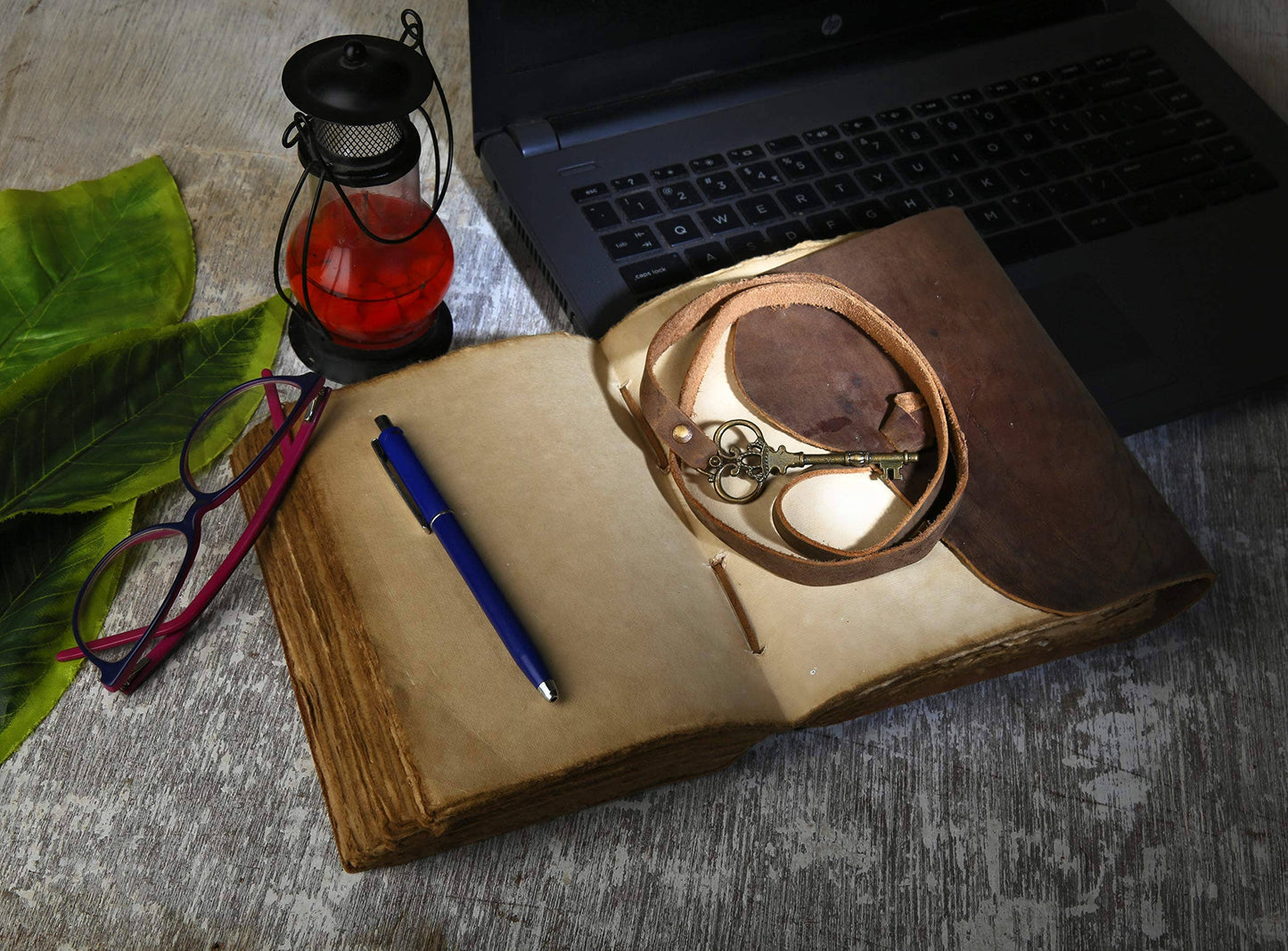 Tuzech Leather - Leather Vintage Journal Retro Travel Diary an Exclusive Handmade Paper Notebook with Key (Brown, 8 inch x 6 inch) Leather Bound Journal Vintage Journal for Man and Women
