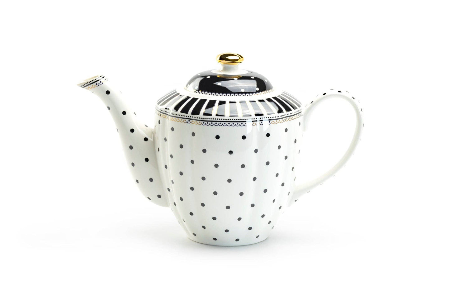 Grace Teaware - Black Josephine Stripes and Dots 32oz Fine Porcelain Teapot