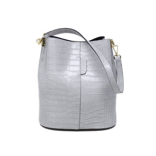 German Fuentes Handbags - GF2555 GENUINE ITALIAN LEATHER BUCKET BAG : LIGHT GREY