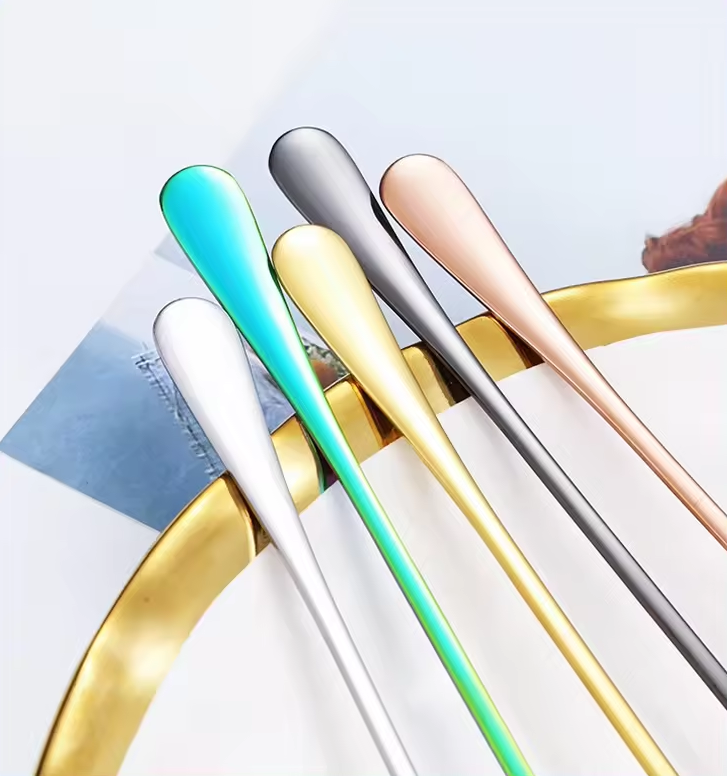 Sostraw & SmartThings - Long Spoon - 2 shapes - 4 colors - Coffee, Tea, Ice cream: Rose Gold / Pointed Head