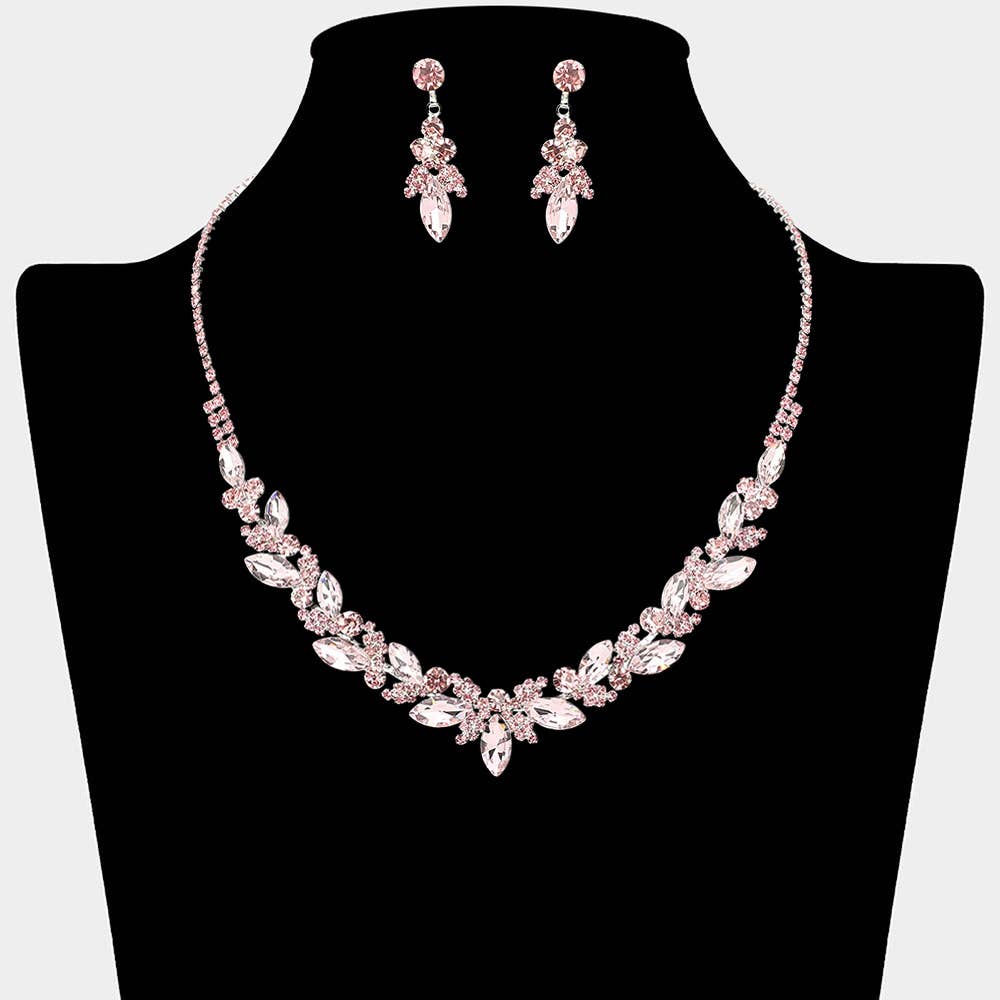 Sensibling Corp. - Marquise Stone Cluster Rhinestone Paved Necklace: Clear,Gold