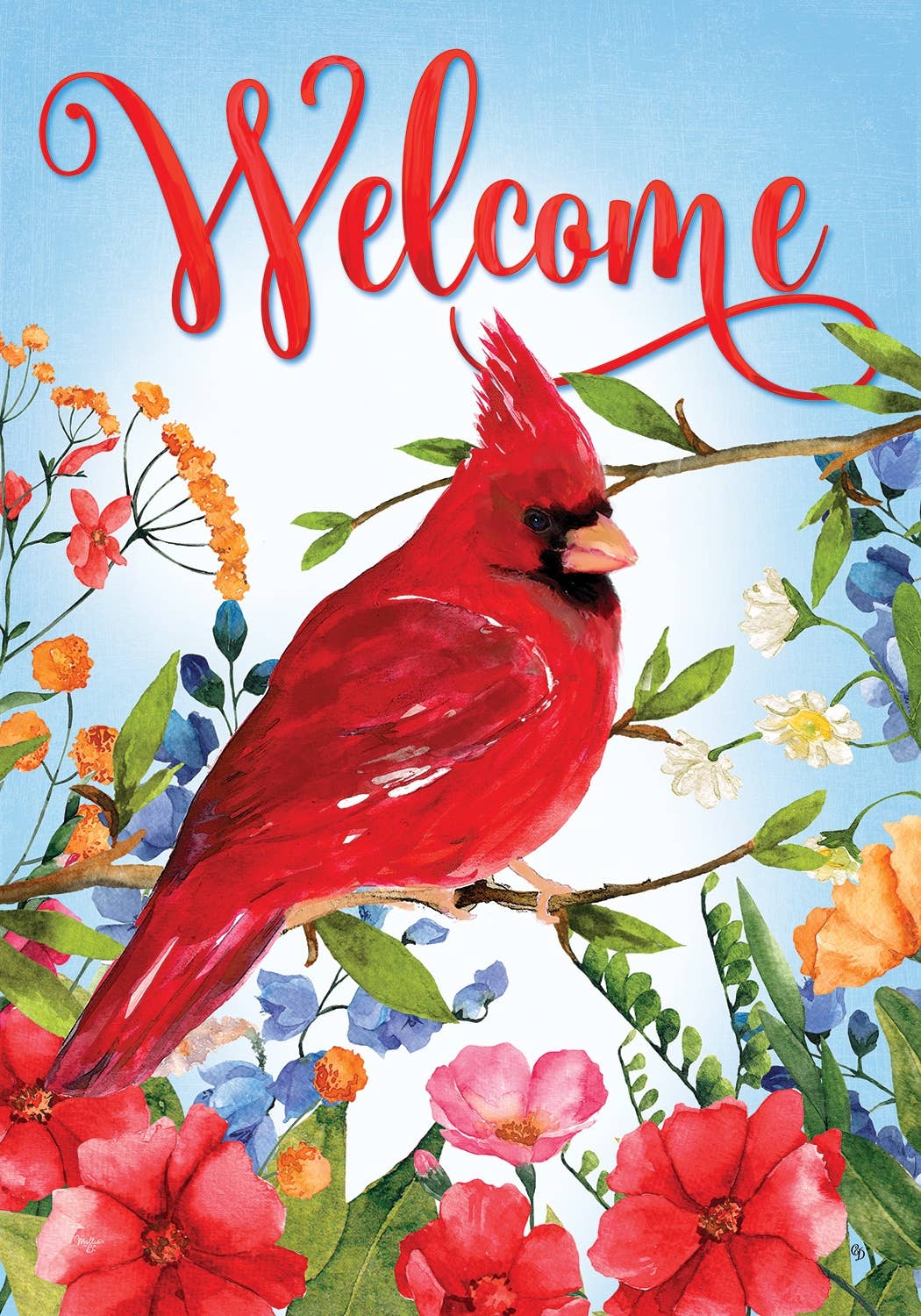 Custom Decor - Cardinal Wildflowers- Flag by Mollie B - 12” x 18”